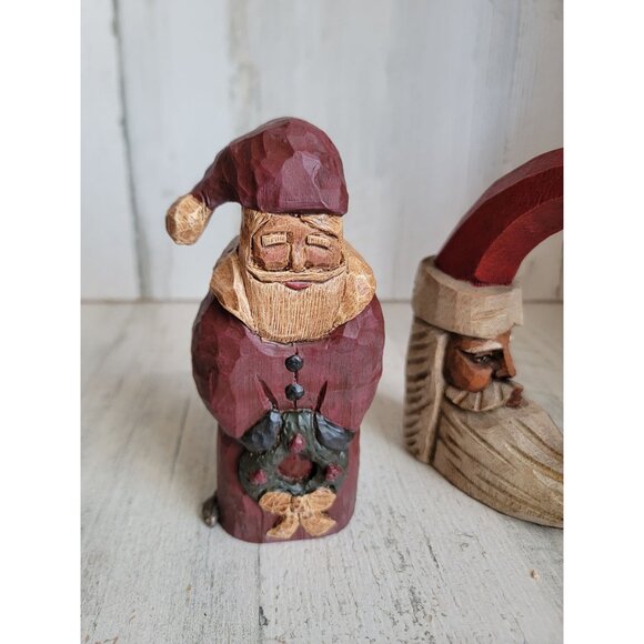 Rustic Crescent Moon Santa Claus vintage home decor Xmas figure set - Picture 2 of 6